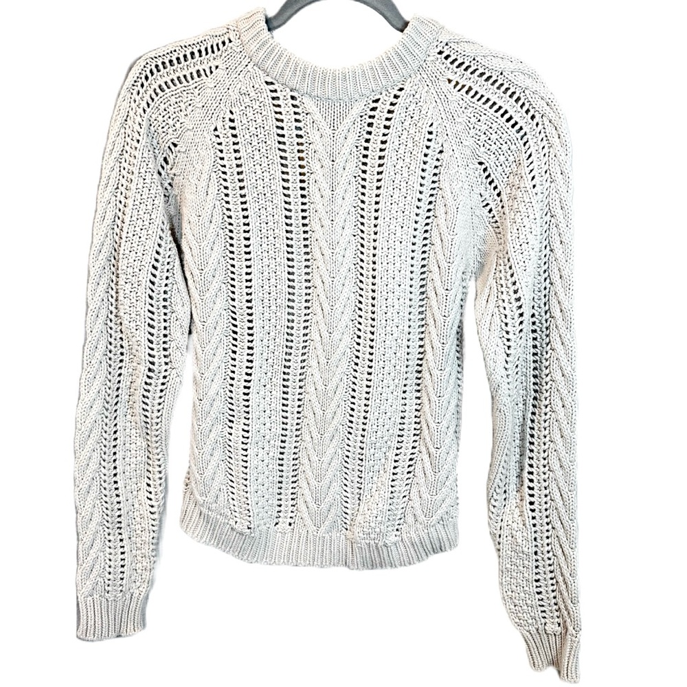 Andrea Jovine Cotton Blend Sweater Long Sleeve Crochet Crew Neck Cream Sz Large